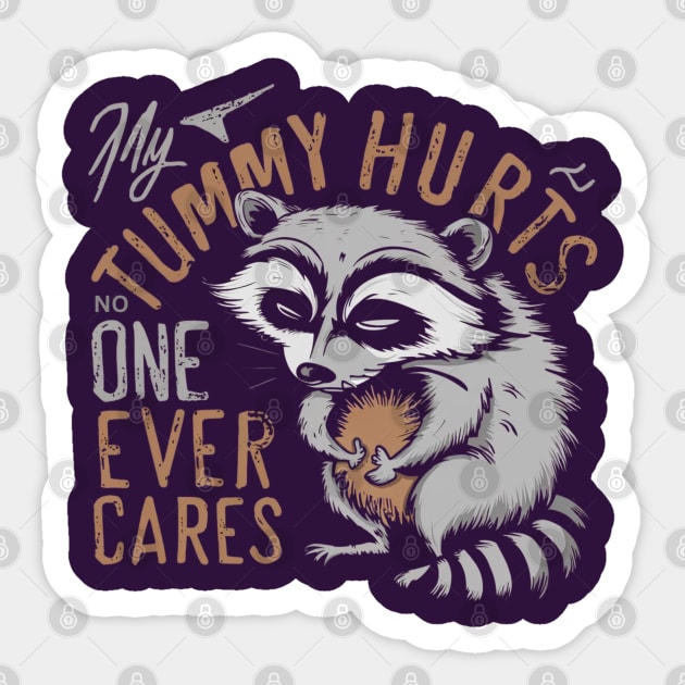 MY TUMMY HURTS LITTLE CUTE RACCOON Sticker by Lolane